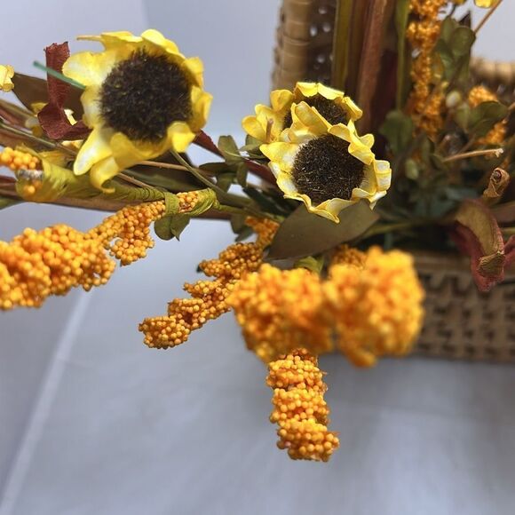 Farmhouse Woven Door Knob Irregular Basket with Faux Fall Autumn Flowers - Picture 10 of 13